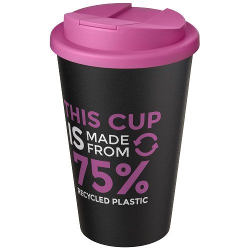 PF210425-21Americano® Eco 350 ml recycelter Becher mit auslaufsicherem Deckel_ rosa_schwarz