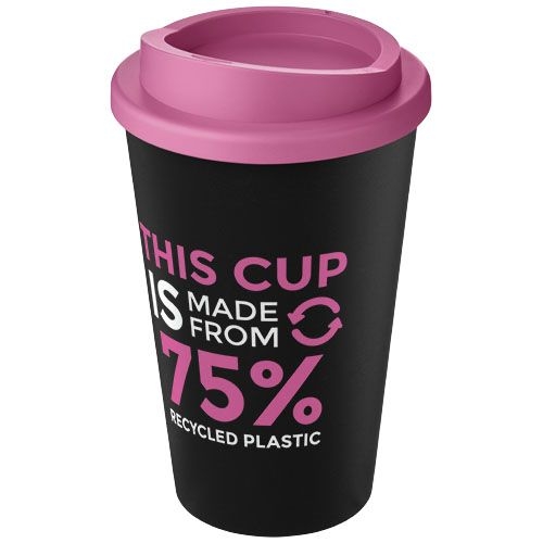 PF210422-5Americano® Eco 350 ml recycelter Becher_ schwarz_rosa
