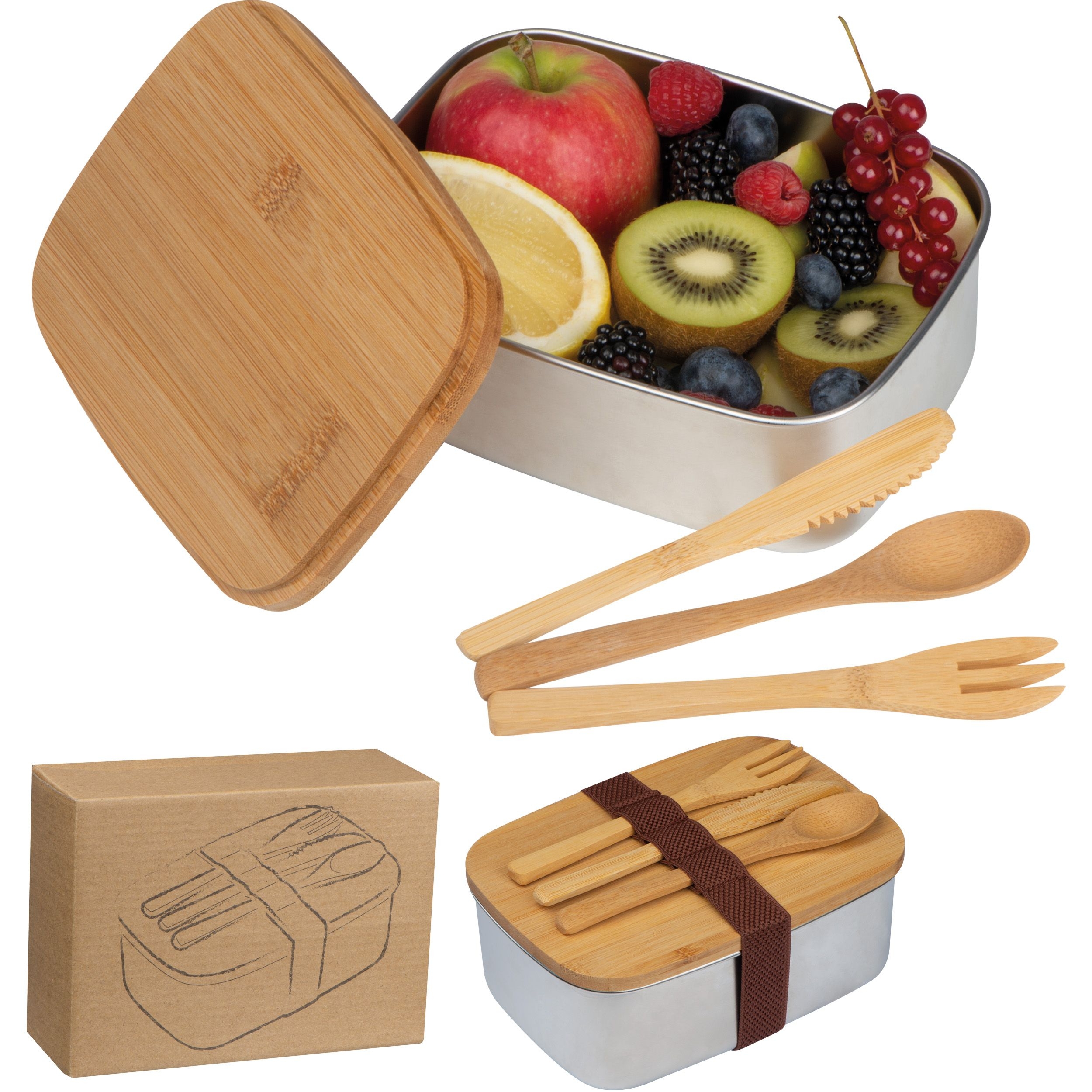 MA82313Grosse Brotzeitbox mit Bambusdeckel und elastischem Band JULIANA