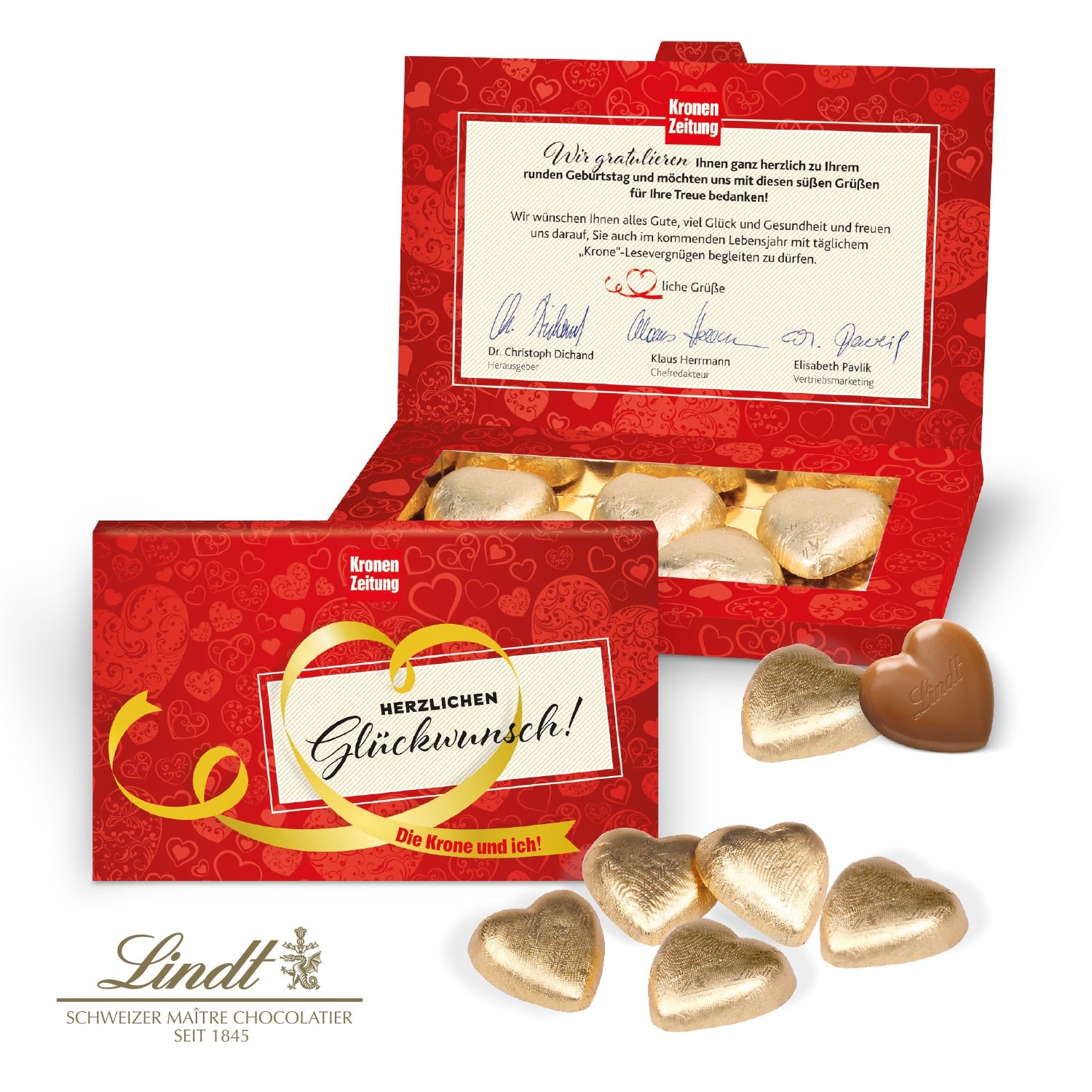 CD91225-01Praesentbox _Business_ mit Lindt Schokoherzen_ Lindt Schokotaefelchen