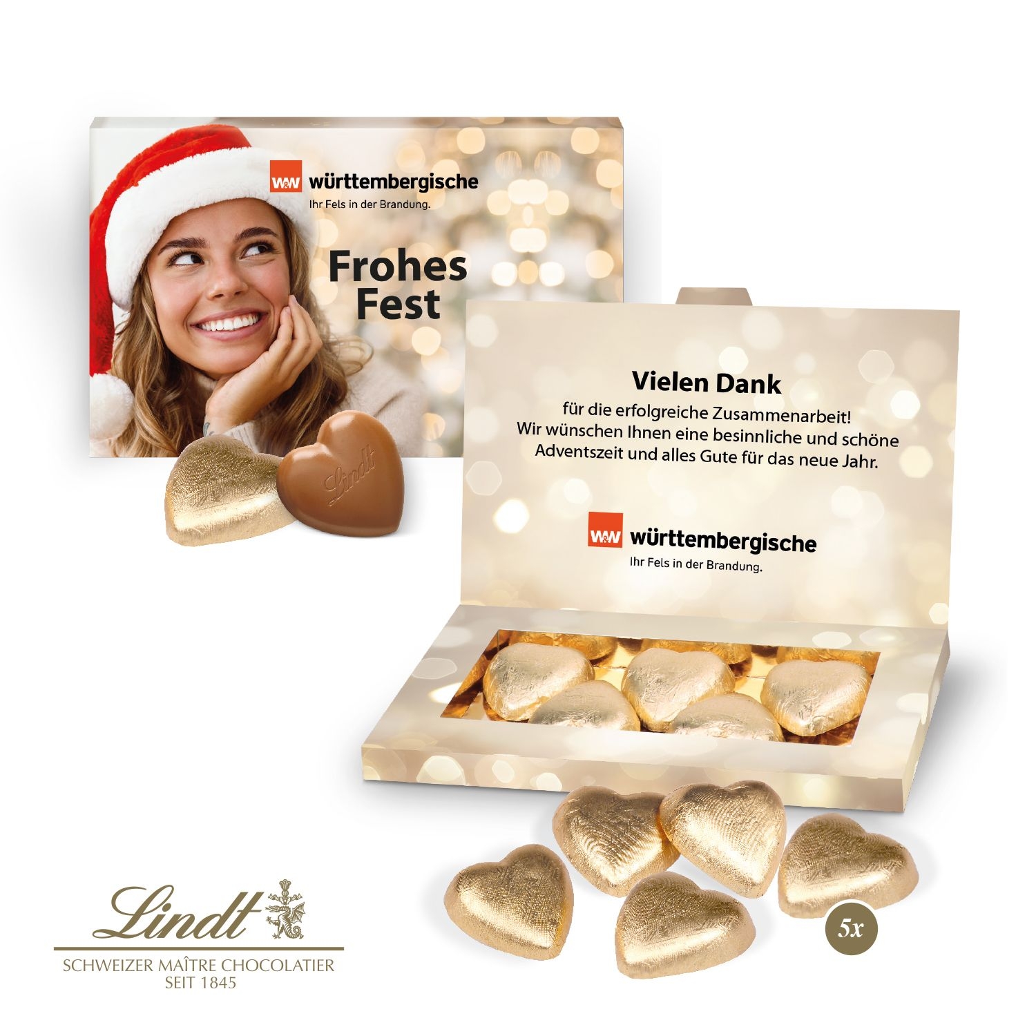 CD91225-01Praesentbox _Business_ mit Lindt Schokoherzen_ Lindt Schokotaefelchen