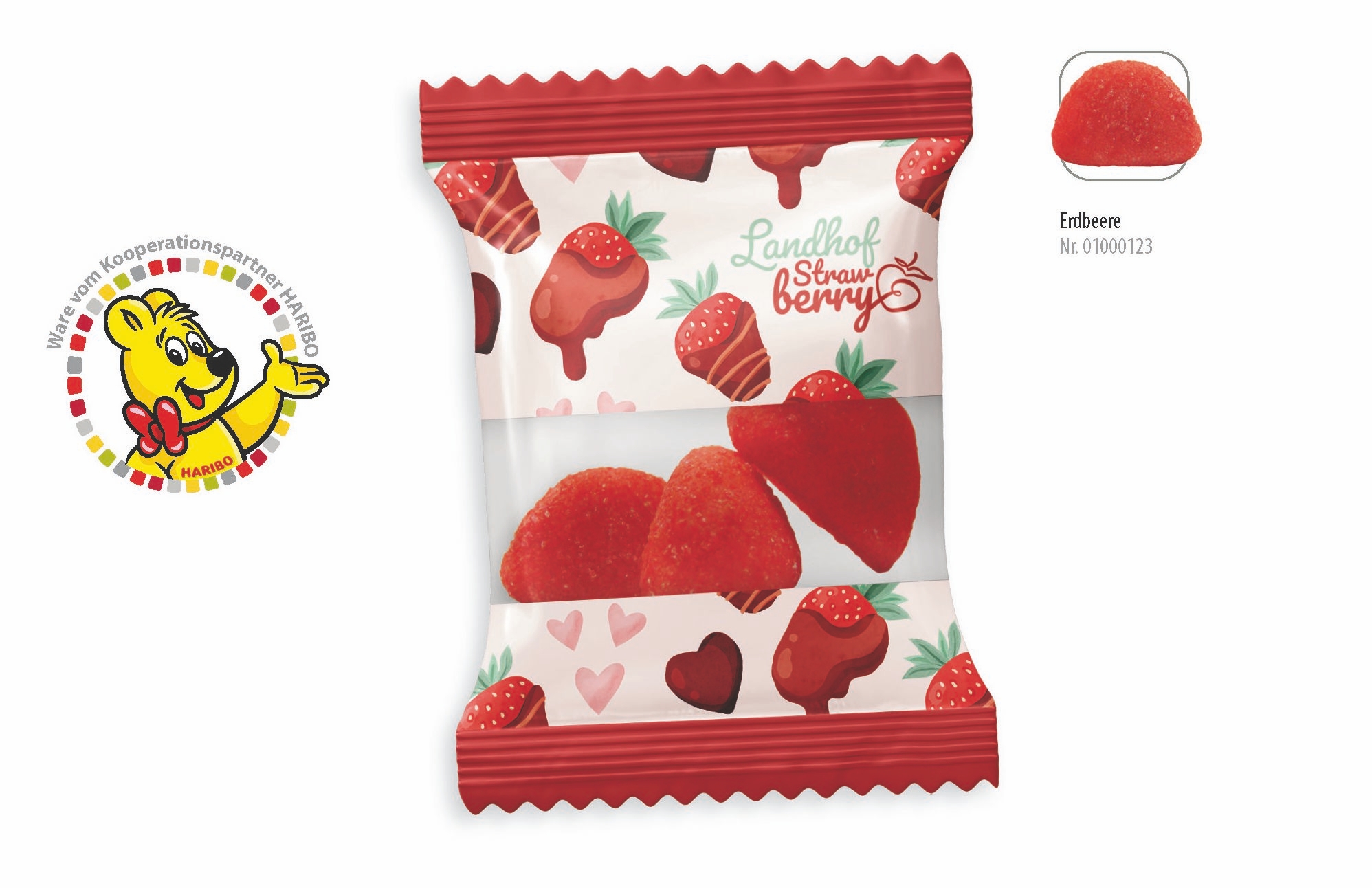SW0123-1HARIBO Primavera Erdbeeren Werbetuete_HARIBO Primavera Erdbeeren_ weisse Folie