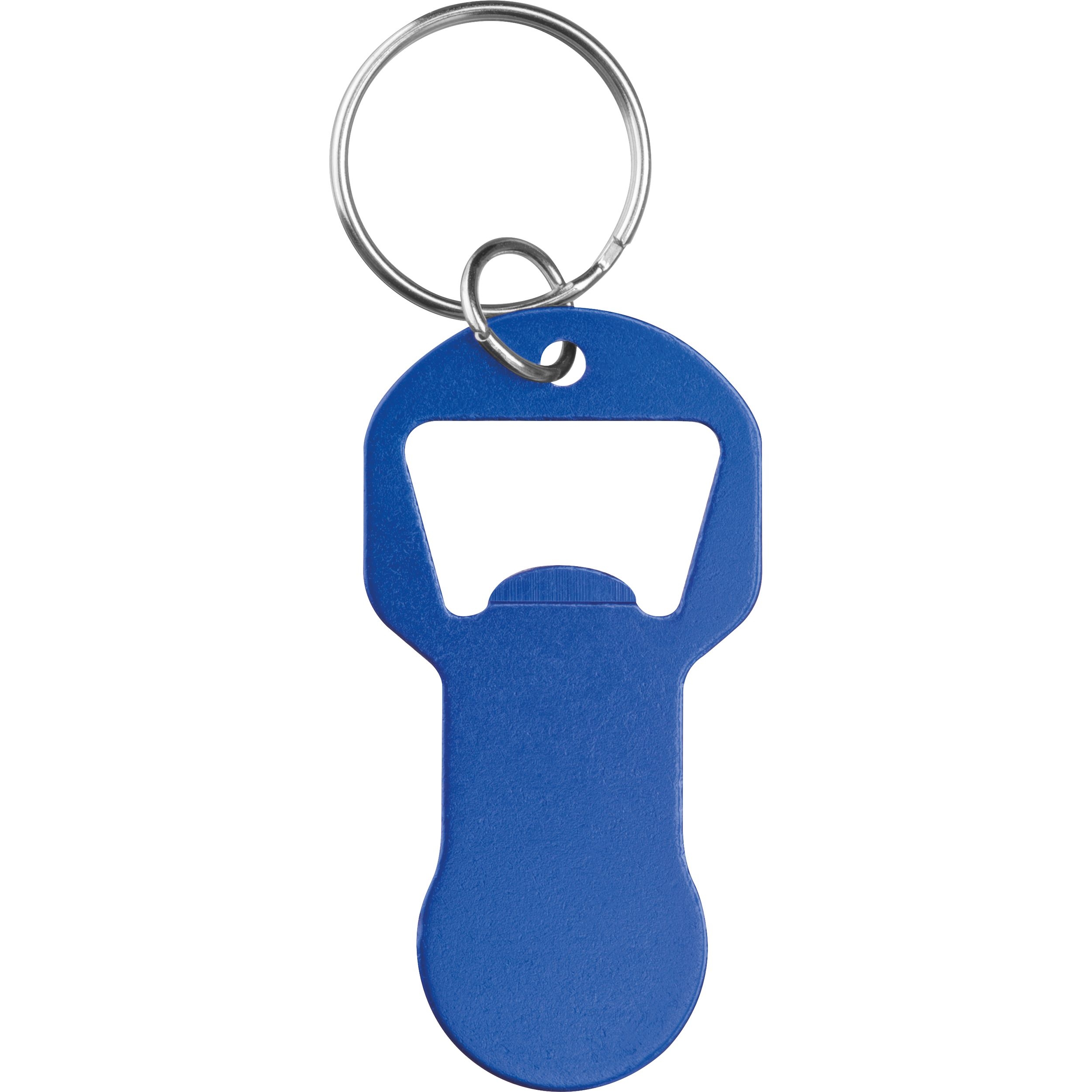 MA95445-04Recycelter Alu Schluesselanhaenger mit Einkaufswagenloeser und Flaschenoeffner OLIVER _ blau