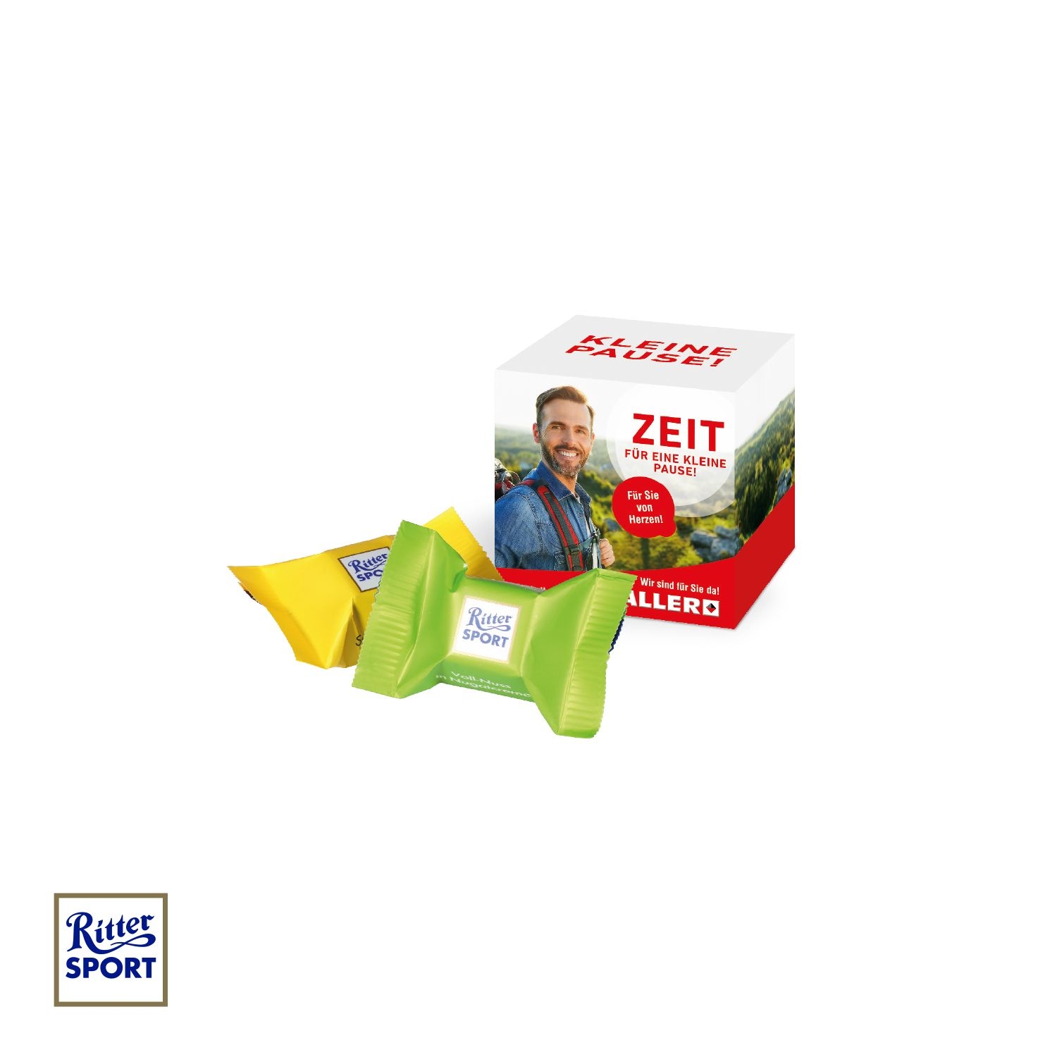CD91619-01Werbewuerfel mit Ritter SPORT Schokowuerfel_ Ritter Sport Schokowuerfel