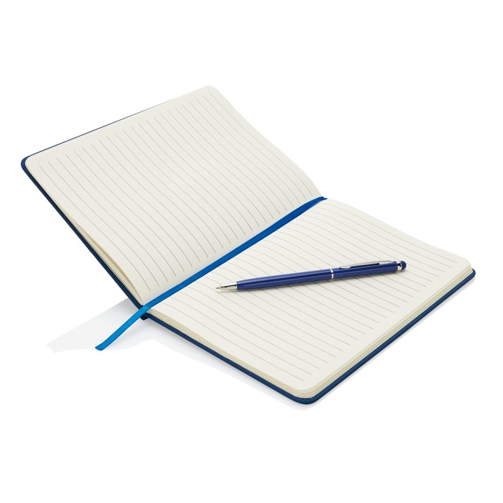 XDP773.31-5Basic Hardcover PU A5 Notizbuch mit Stylus-Stift_ navy blau
