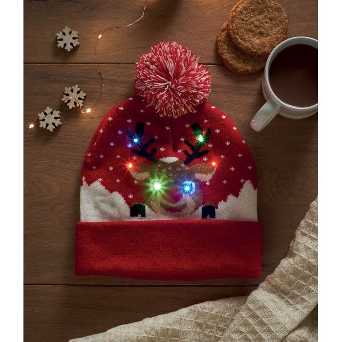 CX1539-05Shimas Light Weihnachtliche Strickmuetze LED_ rot