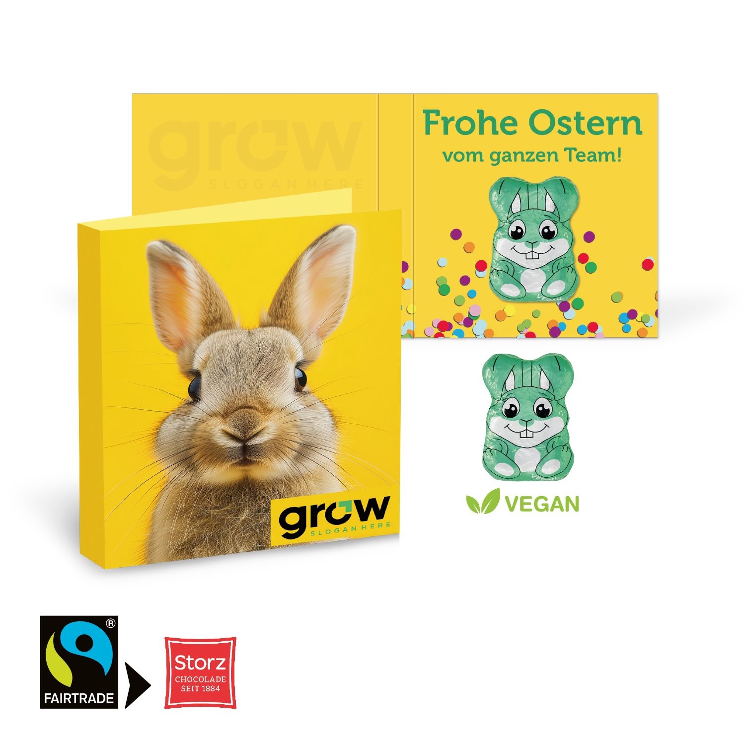 CD94684-01Werbe-Klappkarte Osterhase Vegan_ Haeschen
