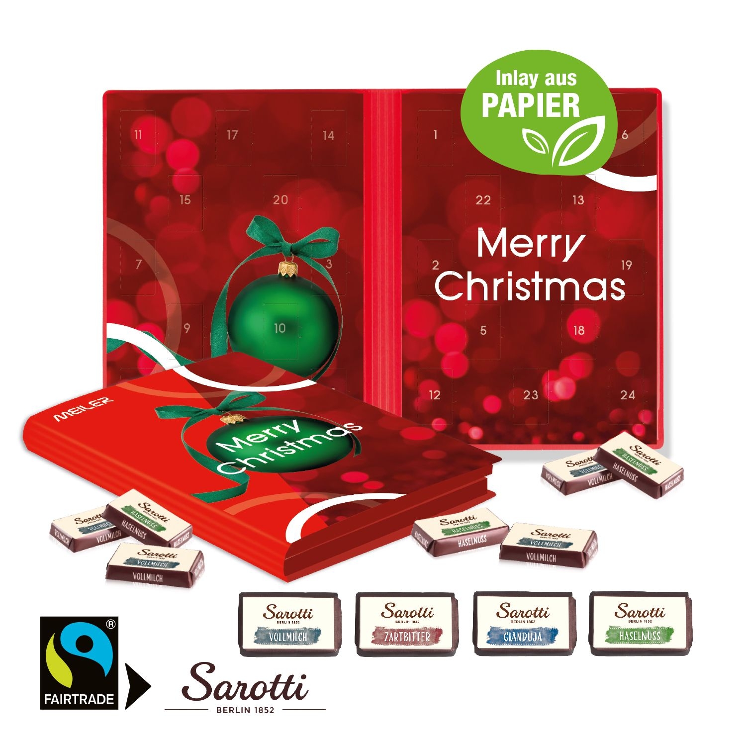 CD55434-02Adventskalender Weihnachtsbuch mit Sarotti Fairtrade® Schokolade_ Inlay aus Papier_ Individuelles Mo