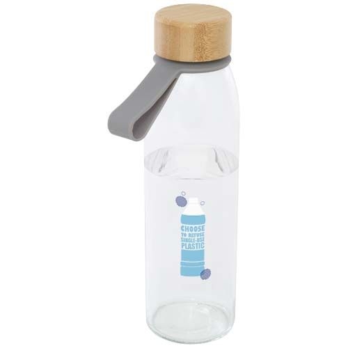 PF100853-4Porto 500 ml Glas-Flasche mit Silikongriff und Bambusdeckel _ grau