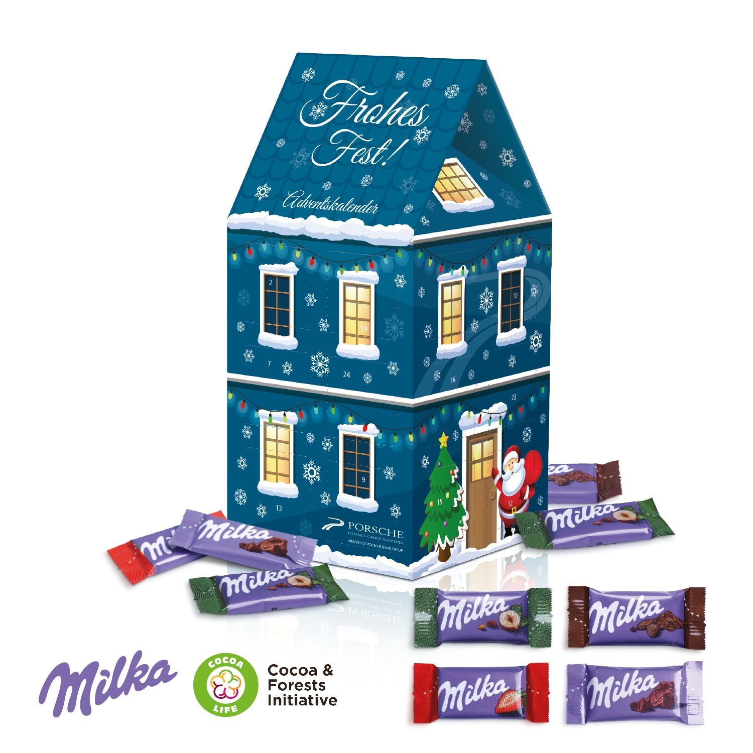CD95184-01Adventskalender Haus _XL_ mit Milka Schokolade_ Motiv-Vorlage
