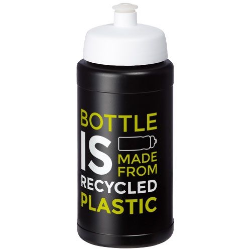 PF210444-1Baseline Recycelte Sportflasche_ 500 ml_ schwarz_weiss