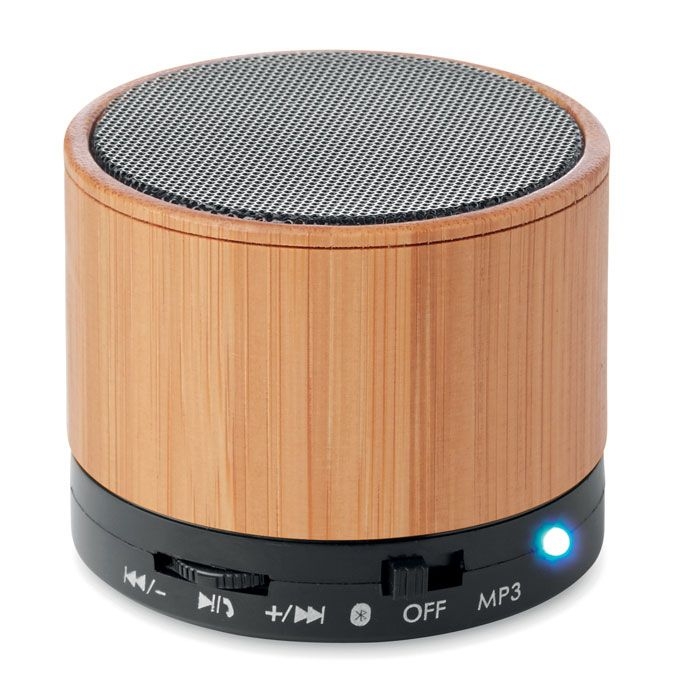 MO9608Round Bamboo Runder wireless Lautsprecher