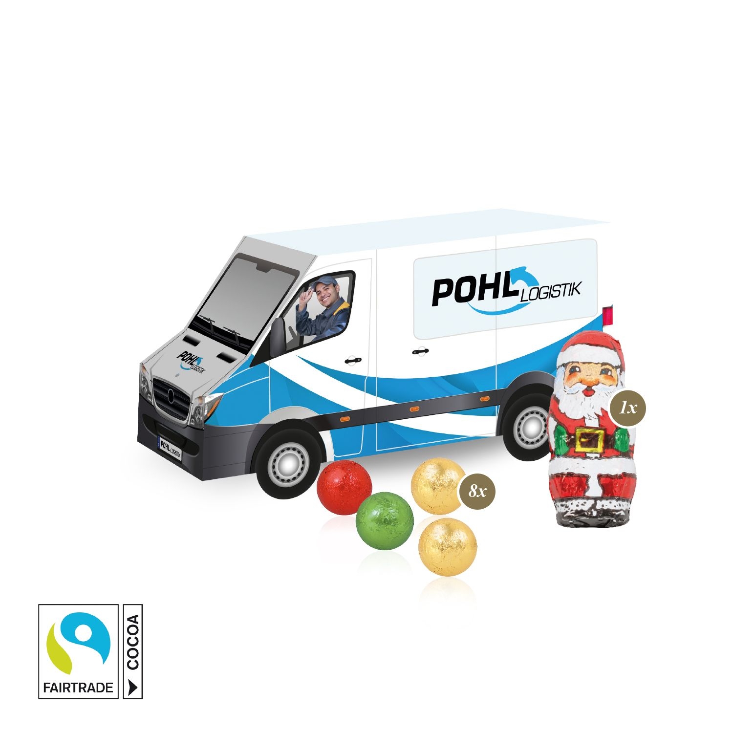 CD95545-013D Praesent _Transporter_ mit Fairtrade® Schokolade_ Schokoladenmischung