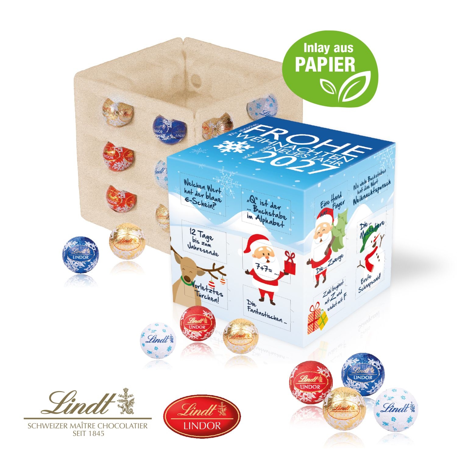 CD55361-02Adventskalender Lindt _Cube_ mit Papier-Inlay_ Individuelles Motiv