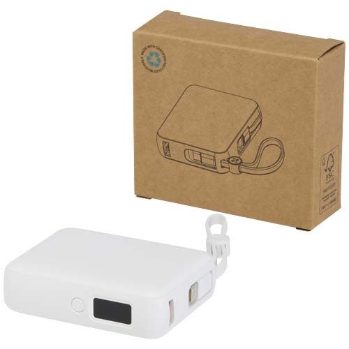 PF124450-1Acrux 35 W 10.000 mAh Tablet Powerbank mit integriertem Typ-C-Kabel aus recyceltem Kunststoff_ weiss