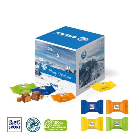CD95337-02Adventskalender _Cube_ mit Ritter SPORT Schokowuerfel_ Individuelles Motiv