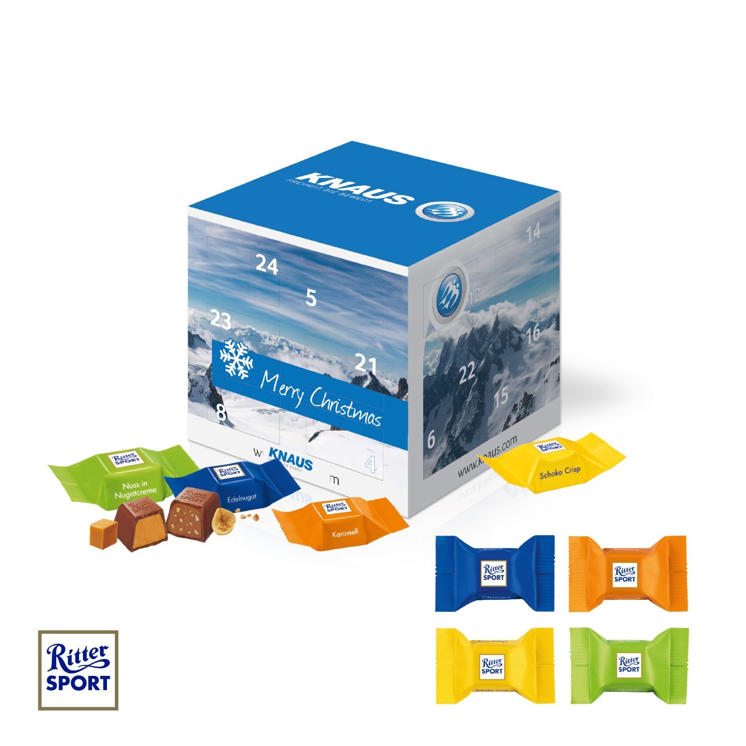 CD95337-02Adventskalender Cube mit Ritter SPORT Schokowuerfel_ Individuelles Motiv