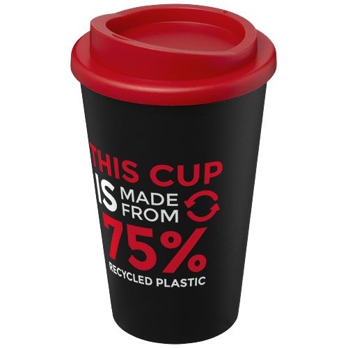 PF210422-4Americano® Eco 350 ml recycelter Becher_ schwarz_rot