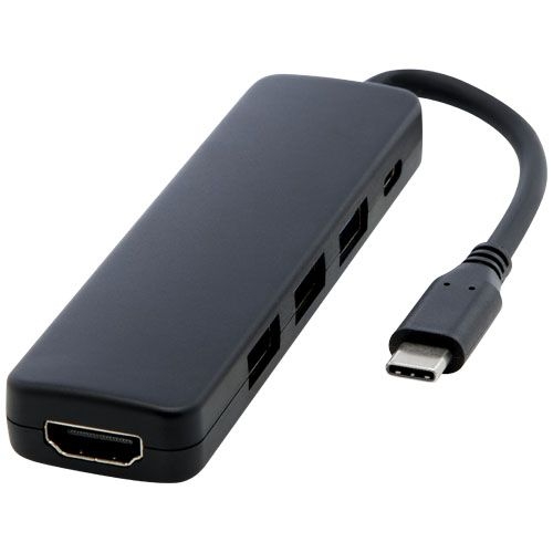 PF124368-1Loop Multimedia-Adapter aus recyceltem RCS Kunststoff USB 2_0-3.0 mit HDMI-Anschluss_ schwarz