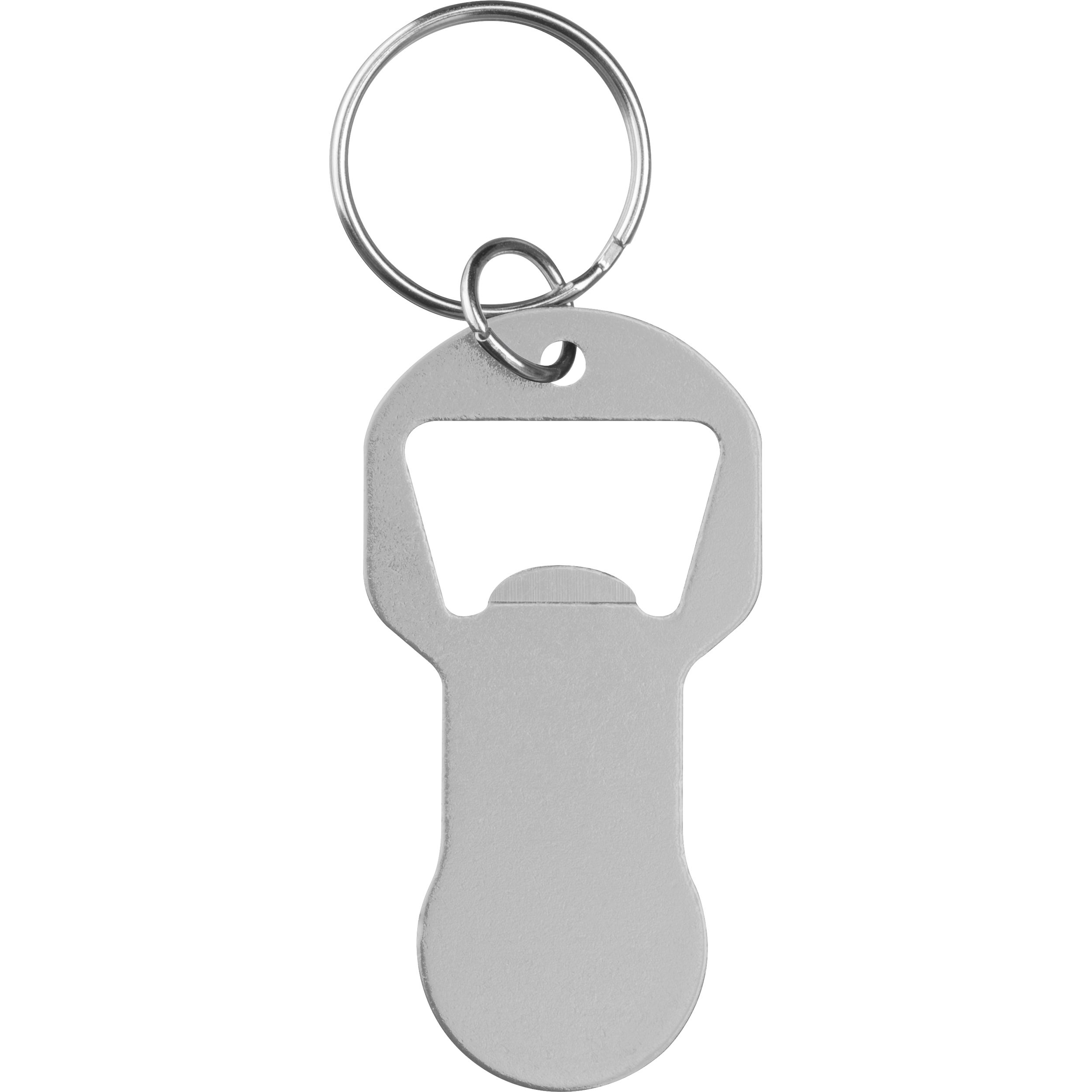 MA95445-07Recycelter Alu Schluesselanhaenger mit Einkaufswagenloeser und Flaschenoeffner OLIVER _ silbergrau