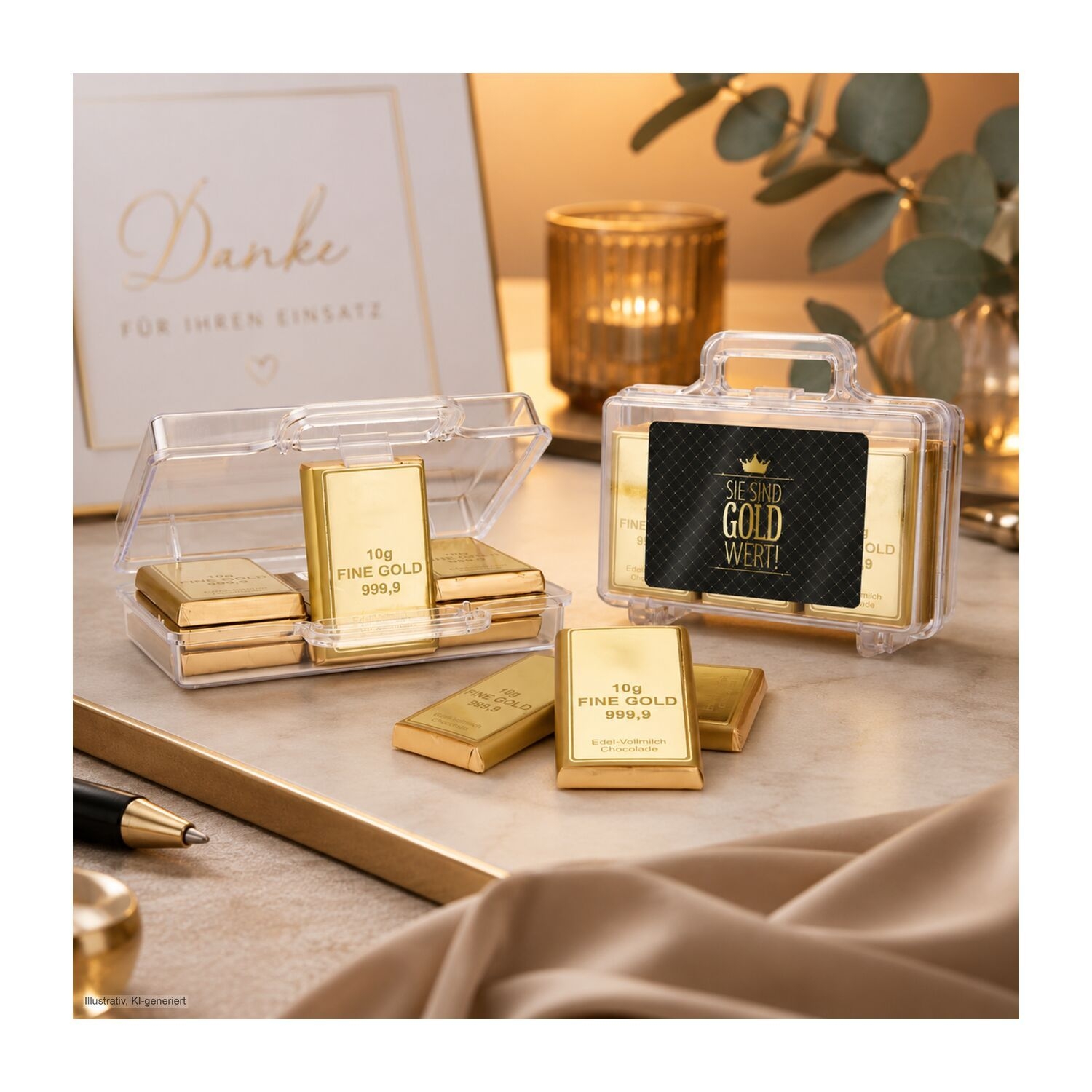 RP1723Sie sind Gold wert - Goldkoffer mit 12 Schokoladen Goldbarren _120 g_