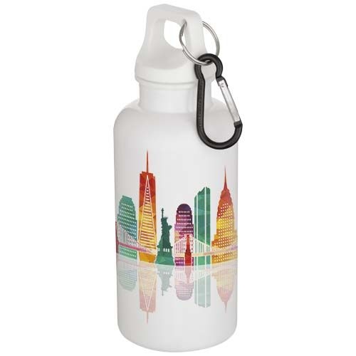 PF100863-1Oregon 400 ml einfarbige RS-zertifizierte Trinkflasche aus recyceltem Kunststoff mit Karabinerhaken