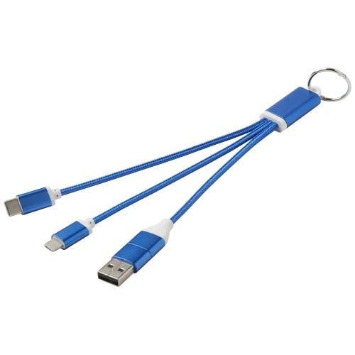 PF124382-2Metal 4-in-1 Ladekabel aus recyceltem Aluminium mit Schluesselanhaenger_ royalblau