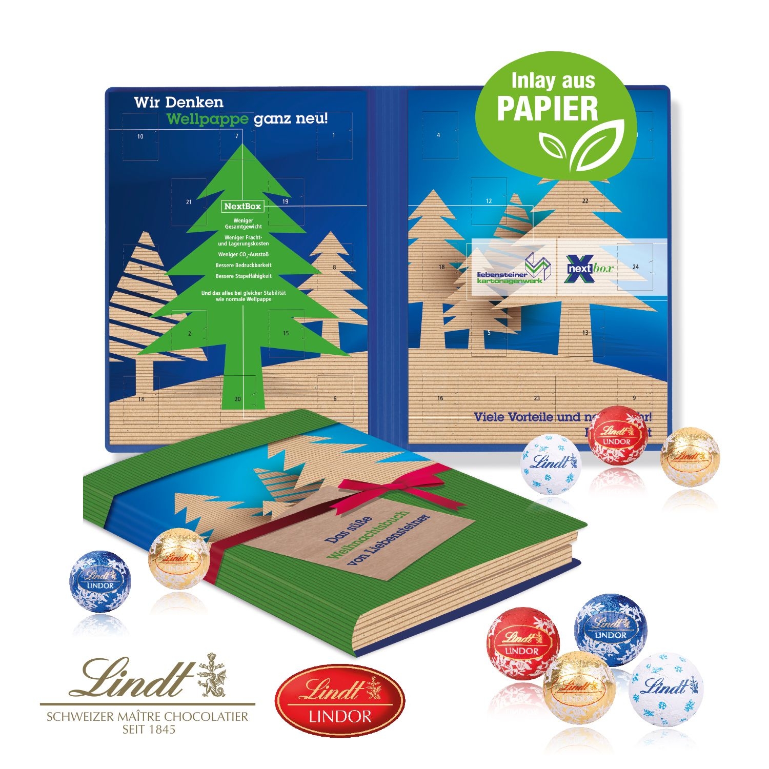 CD55368-01Adventskalender Weihnachtsbuch mit Lindt Minis_ Inlay aus Papier_ Motiv-Vorlage