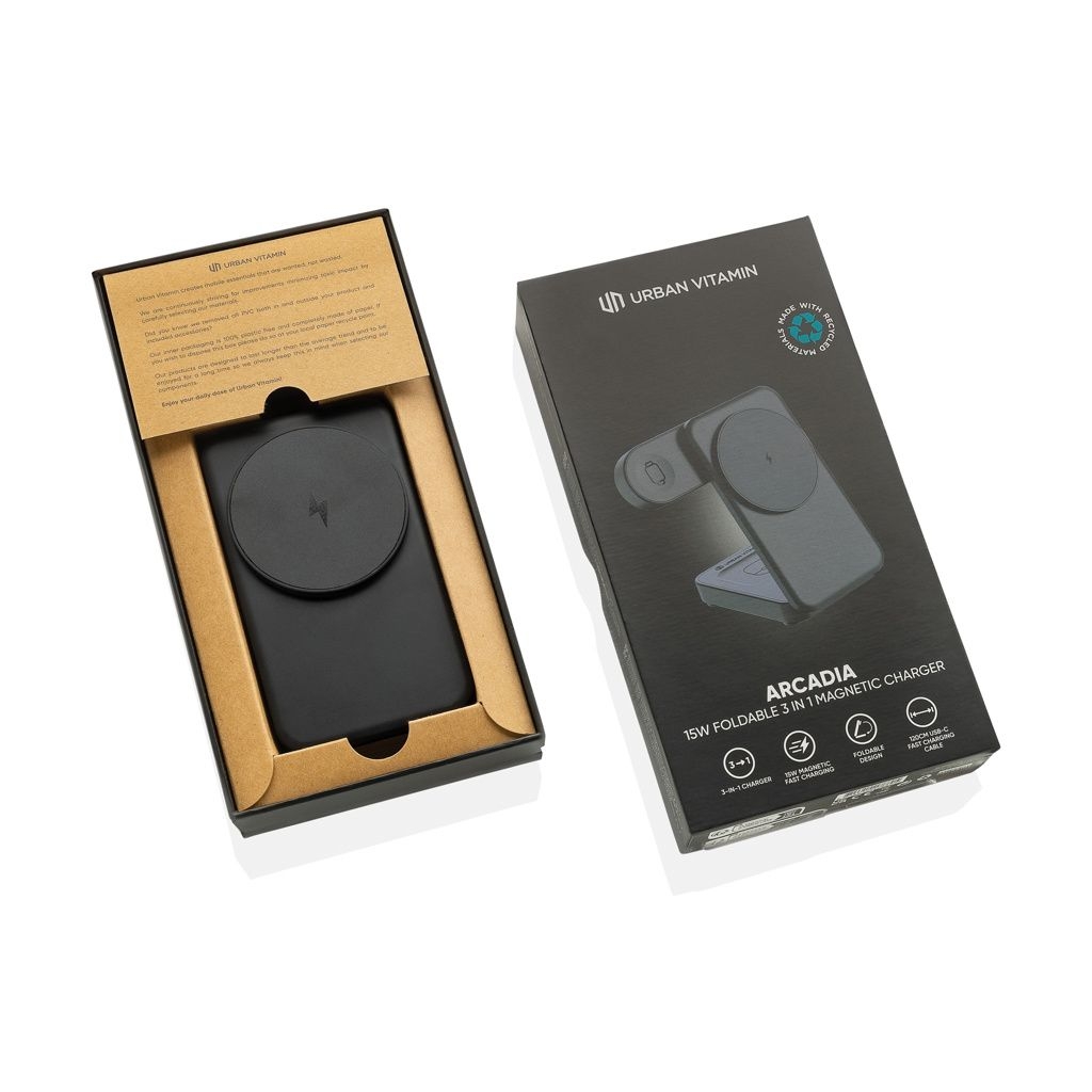 XDP309.51-01Urban Vitamin Arcadia 15W 3in1 Magnet-Charger aus RCS rABS_ schwarz