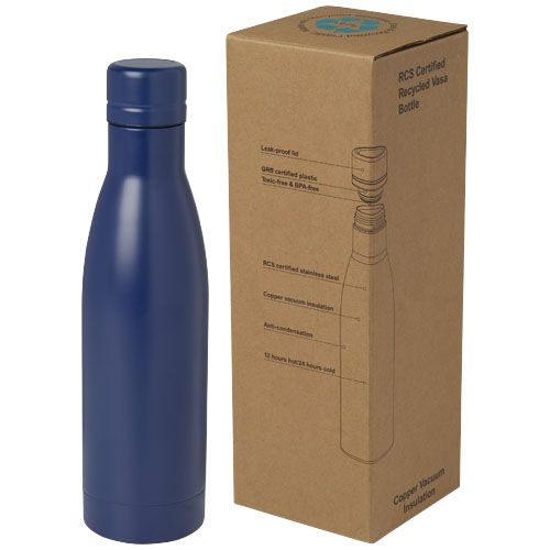 PF100736-3Vasa RCS-zertifizierte Kupfer-Vakuum Isolierflasche aus recyceltem Edelstahl_ 500 ml_ blau