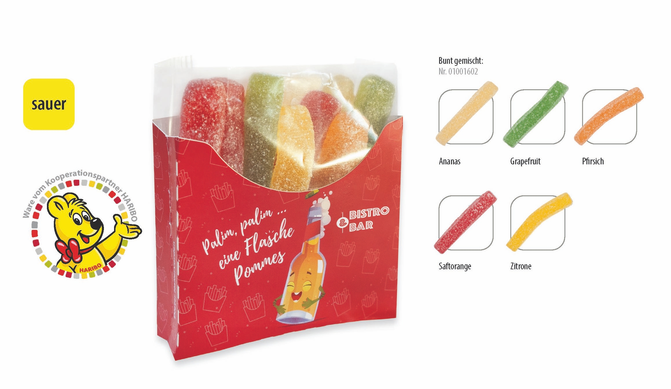 SW1602-1HARIBO Saure Pommes Tuete in Werbebox_HARIBO Saure Pommes_ weiss