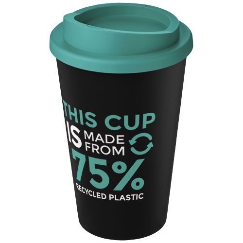 PF210422-7Americano® Eco 350 ml recycelter Becher_ schwarz_aquablau