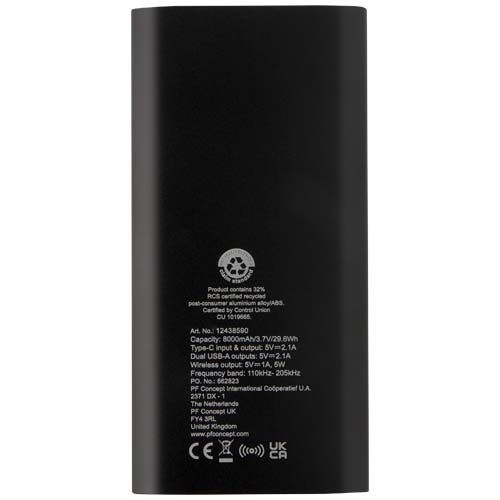 PF124385-4Juice 8000 mAh Typ-C kabellose Powerbank aus recyceltem Aluminium_ schwarz