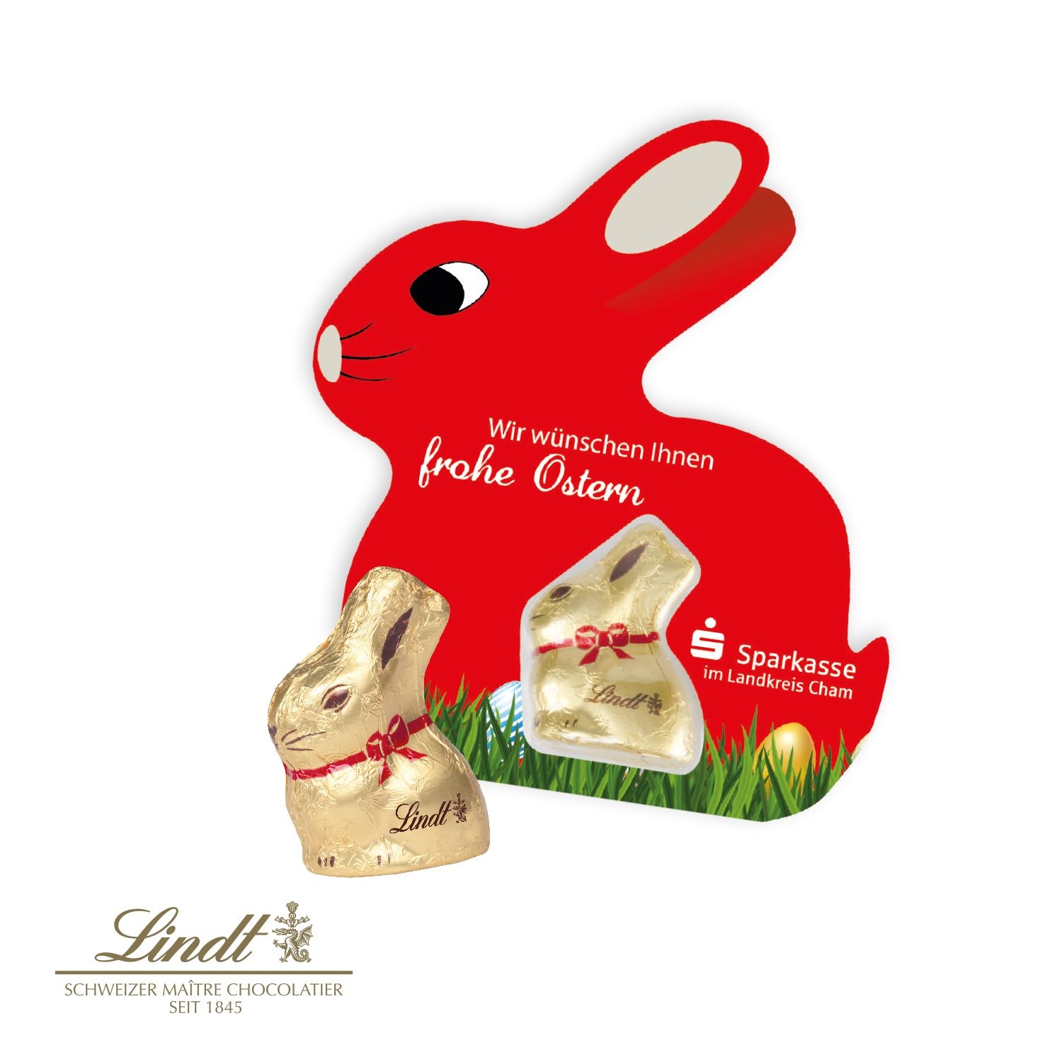 CD94571-01Schokokarte Hase mit Lindt Goldhase_ Lindt Goldhase