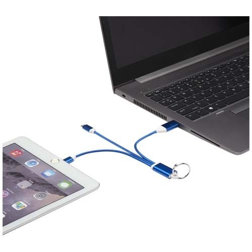 PF124382-2Metal 4-in-1 Ladekabel aus recyceltem Aluminium mit Schluesselanhaenger_ royalblau