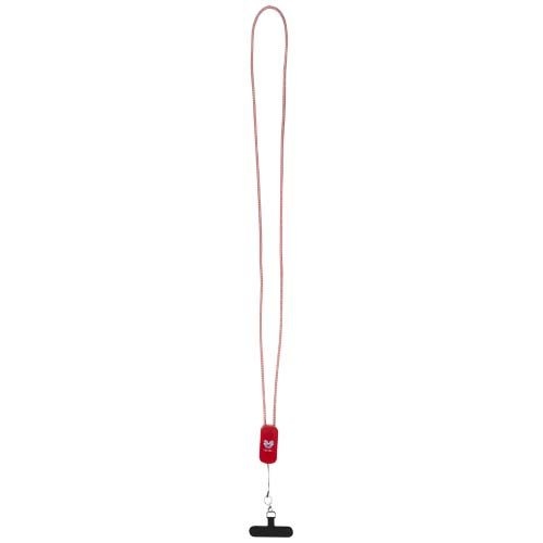 PF124494-2Anser Smartphone Lanyard aus recyceltem Kunststoff mit 27 W 5-in-1 integriertem Kabel_ rot
