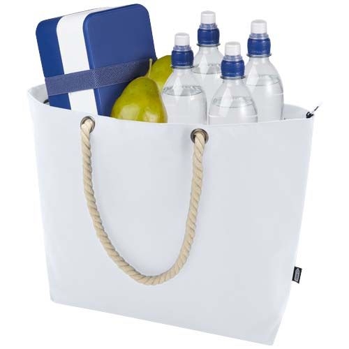 PF130079-1Panama Strandkuehltasche mit Kordelgriffen aus recyceltem GRS-Material_ 23L_ weiss