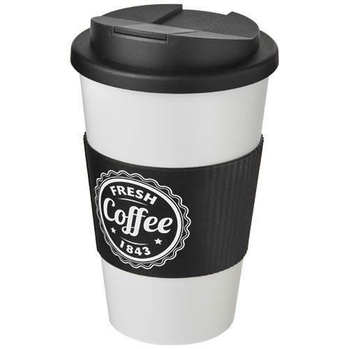 PF210696-1Americano® 350 ml Isolierbecher mit Schutzring _ auslaufsicherem Schraubverschluss_ weiss_schwarz