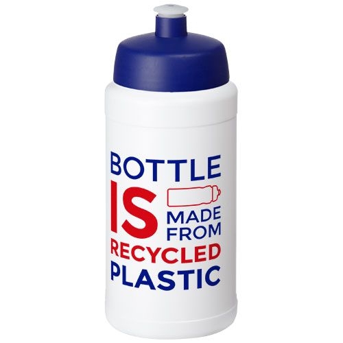 PF210444-8Baseline Recycelte Sportflasche_ 500 ml_ weiss_blau