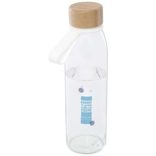 PF100853-1Porto 500 ml Glas-Flasche mit Silikongriff und Bambusdeckel _ transparent klar