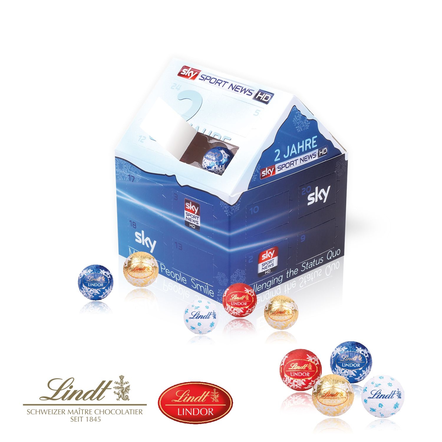 CD95335-01Adventskalender _Weihnachtshaus_ Classic mit Lindt Schokolade_ Motiv-Vorlage