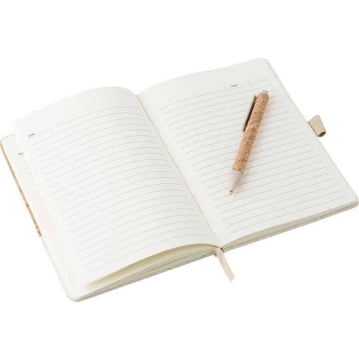 GI9312-11Cork-Line Notizbuch aus Kork und Leinen und Kugelschreiber aus Weizenstroh Kenzo_ brown
