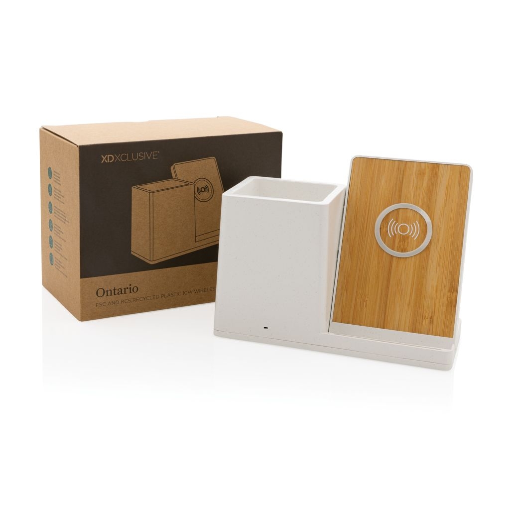 XDP308.40-3Ontario 10W Wireless Charger aus Bambus und RCS Kunststoff_ weiss