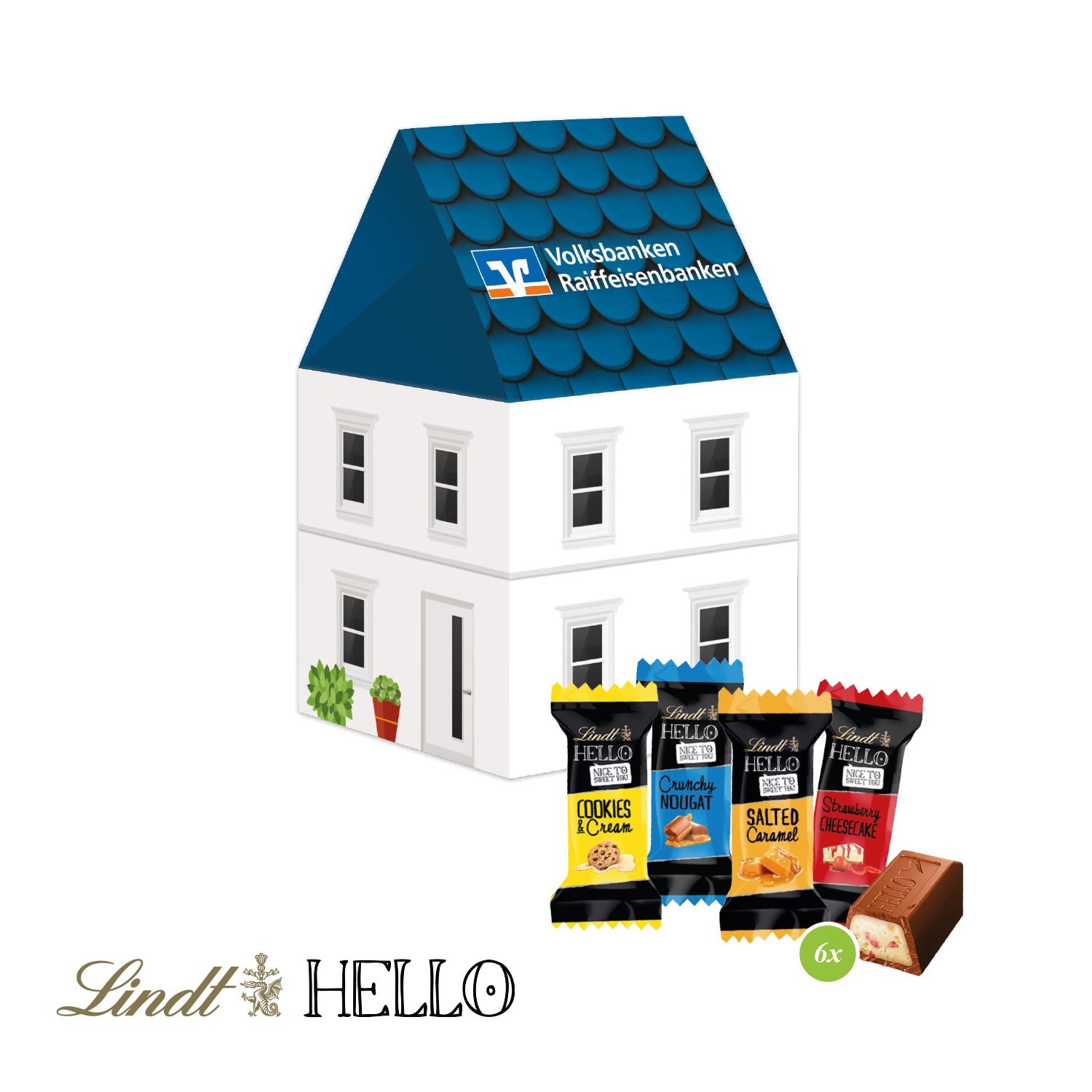 CD91719-013D Praesent _Haus_ mit Lindt HELLO Mini_ Hello Mini