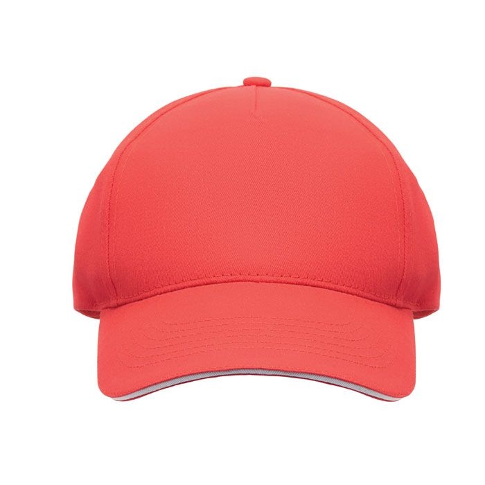 MO2345-35Sunny Baseball cap 5 panels 180gr_ weiss_rot