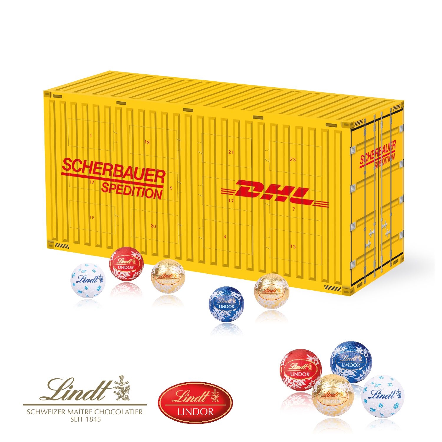 CD95375-013D Adventskalender _Container_ mit Lindt Schokolade_ Motiv-Vorlage