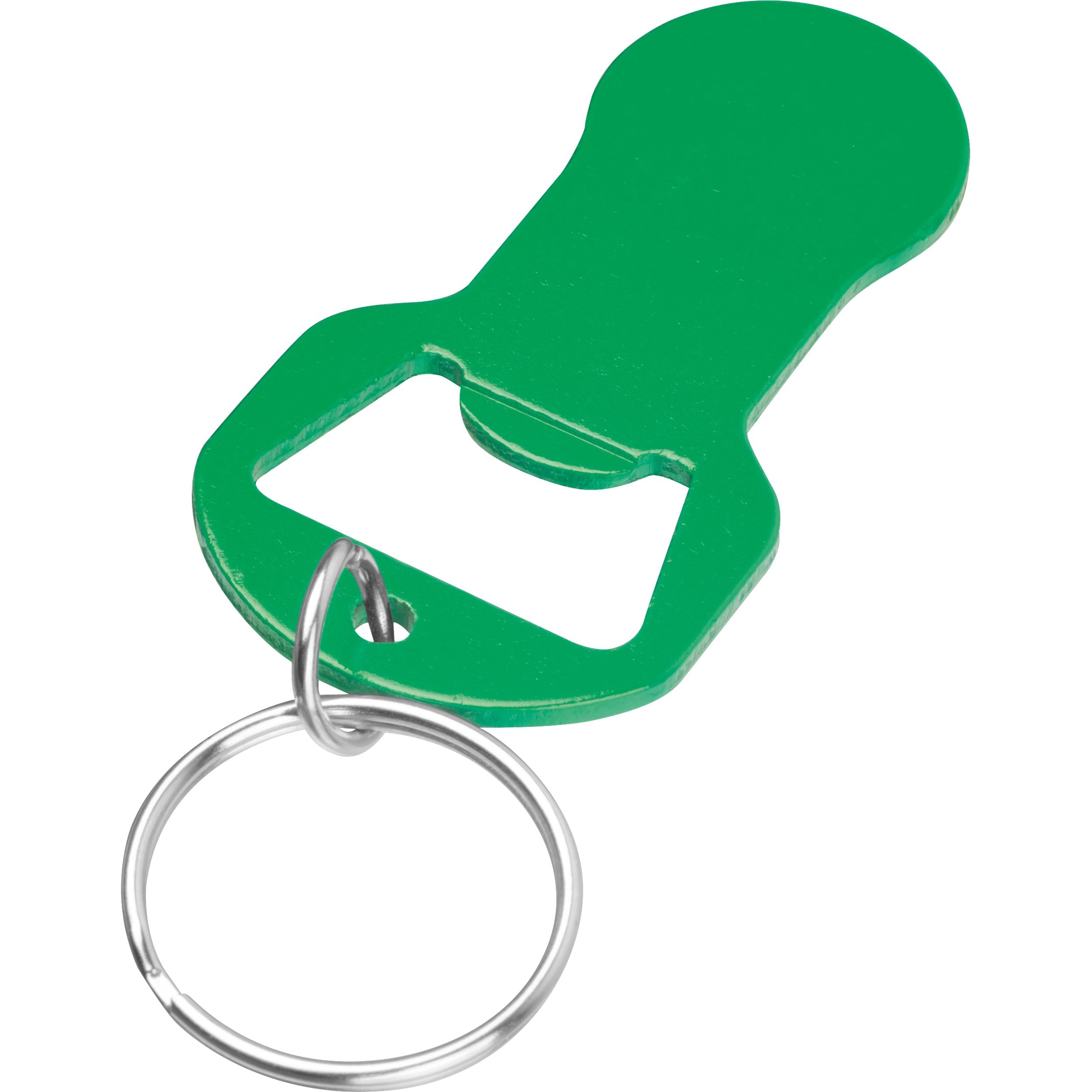 MA95445-09Recycelter Alu Schluesselanhaenger mit Einkaufswagenloeser und Flaschenoeffner OLIVER _ gruen