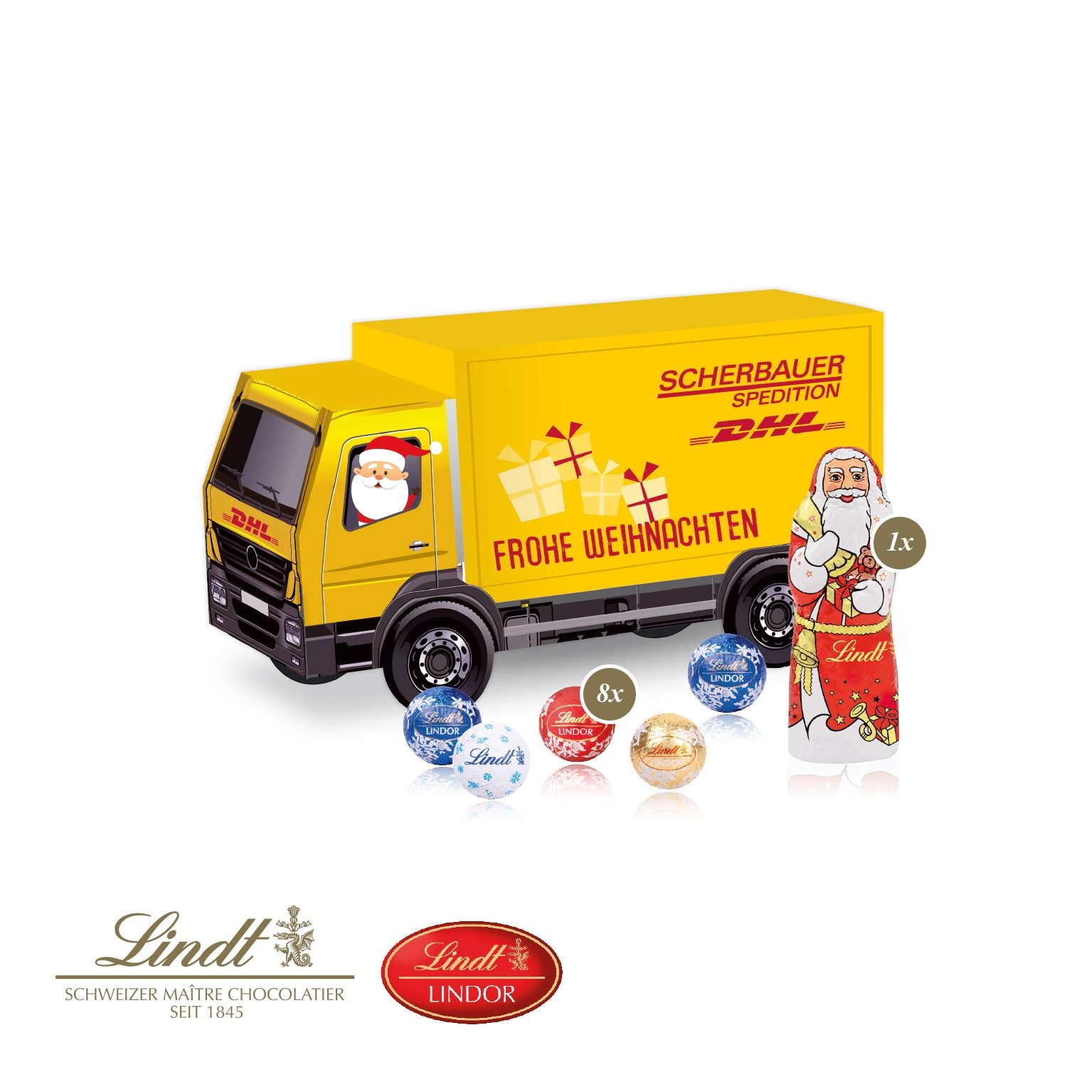 CD95538-013D Praesent _LKW_ mit Lindt Minis und Nikolaus_ Lindt Weihnachts-Mix
