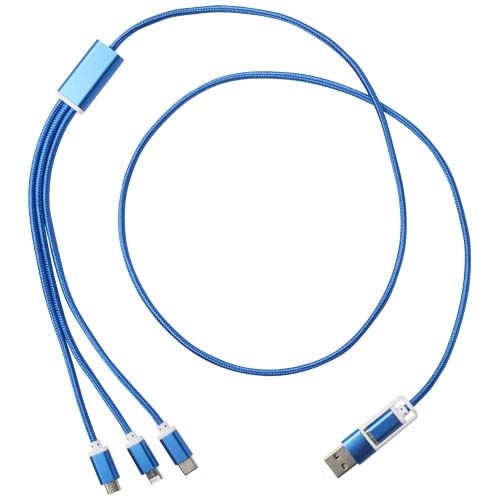 PF124386-2Versatile 5-in-1 Ladekabel aus recyceltem Aluminium_ royalblau