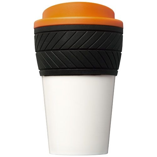 PF210088-9Brite-Americano® 350 ml Isolierbecher mit Schutzring Reifen-Design_ orange